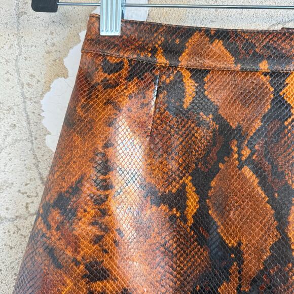 Guess Snake Print Mini Skirt Faux Leather O Ring Zip Brown Black XS Rock & Roll - Picture 4 of 8